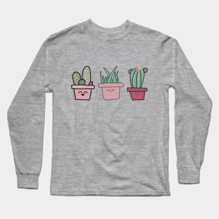 Cactus and Succulent Plant - Pink Planted Pots with Hearts Long Sleeve T-Shirt